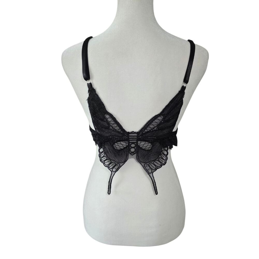 Women’s Black Lace Butterfly Back Bralette Bra M Fairycore Coquette Gothic